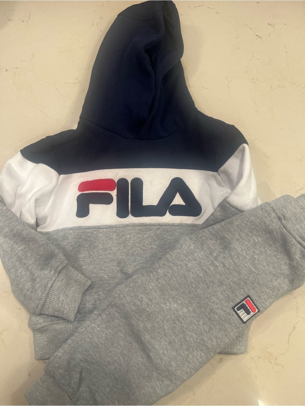 FILA Colorblock Boy’s Hoodie - Navy, White & Gray